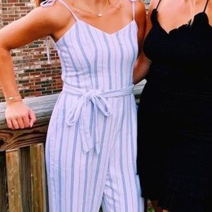 Abercrombie White Blue Striped Jumpsuit